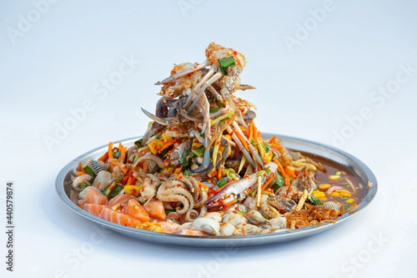Obraz Papaya salad with crab, salmon, cockles, shrimp