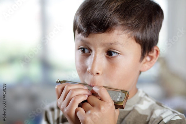 Obraz Boy playing harmonica