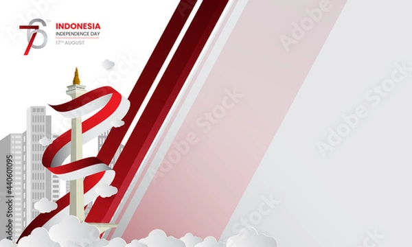 Fototapeta 17 August 1945, 76th Happy Indonesia Independent Day. Dynamic indonesian flag banner template. Vector illustration