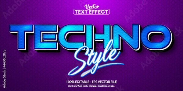 Obraz Techno style text, cartoon style editable text effect