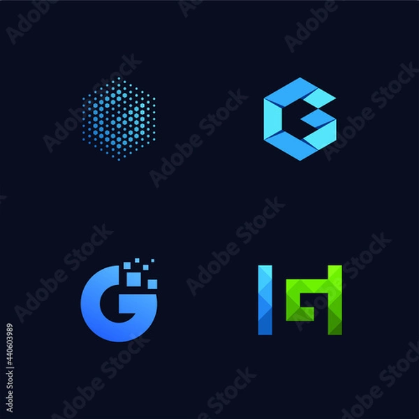 Fototapeta Set of letter G logo graphic design. icons for modern business technology.