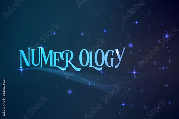 Fototapeta Astrology and numerology concept with zodiac signs and numbers over starry sky