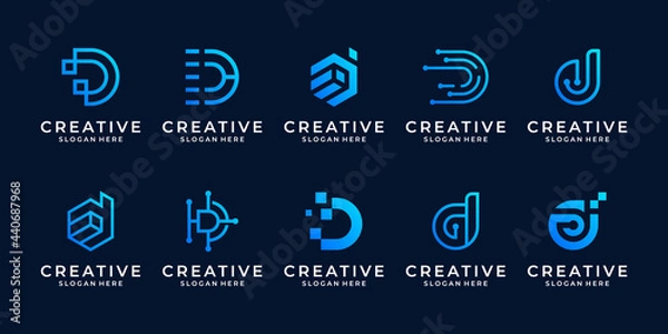 Obraz Set of letter d digital logo design. Abstract symbol logo for business technology.