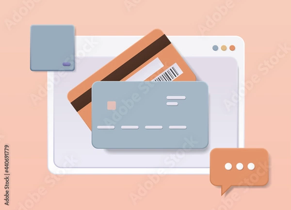 Fototapeta debit or credit card web service for secure electronic wireless payment digital transaction online shopping money transfer