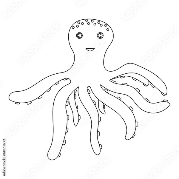 Obraz line art silhouette of a black octopus on a white background. vector illustration. close-up, isolated, marine life, sea animal