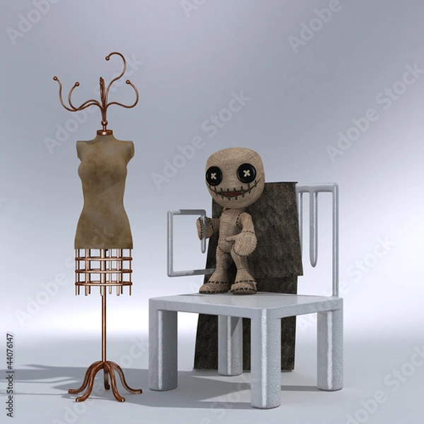 Obraz Stuhl, Kliederständer, Puppe