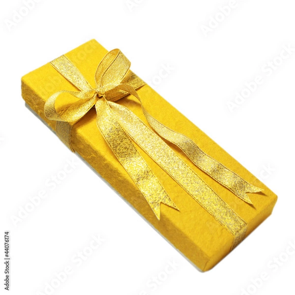 Obraz Gold gift box on white background