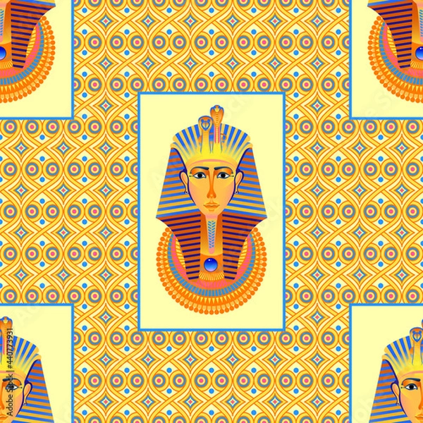 Fototapeta Pharanon image. Stylization for the culture of ancient Egypt. Seamless pattern. Vector graphics