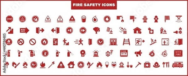 Obraz Set of fire safety signs or icons. Set of firefighting icons. Collection of warning signs, danger, alerts, fire icons set.