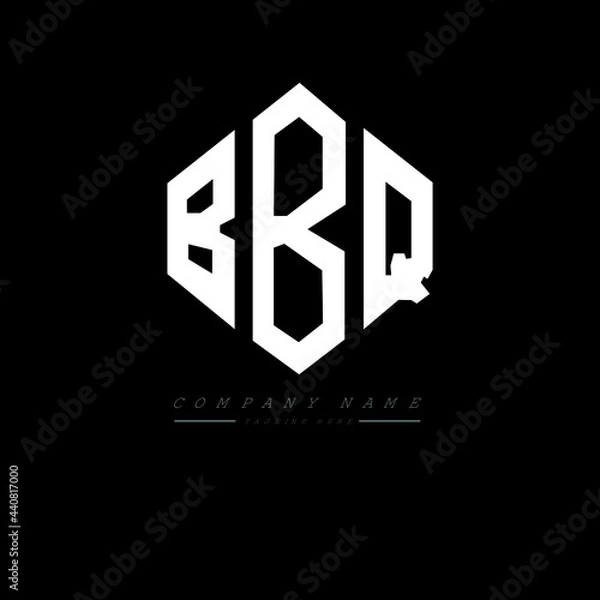 Obraz BBQ letter logo design with polygon shape. BBQ polygon logo monogram. BBQ cube logo design. BBQ hexagon vector logo template white and black colors. BBQ monogram, BBQ business and real estate logo. 