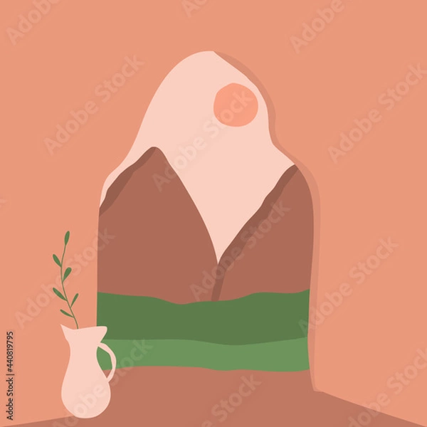 Fototapeta Vector abstract minimalistic landscape. Template for polygraphy, web-design, prints