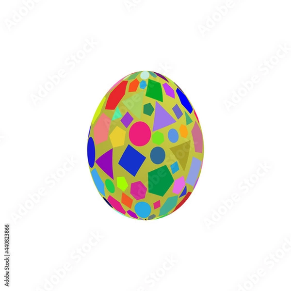 Obraz Easter egg with colored geometric shapes on a white background.