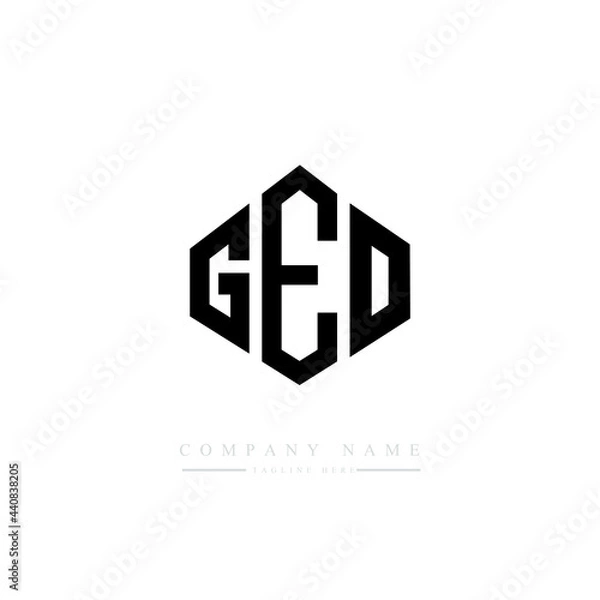 Fototapeta GEO letter logo design with polygon shape. GEO polygon logo monogram. GEO cube logo design. GEO hexagon vector logo template white and black colors. GEO monogram, GEO business and real estate logo. 