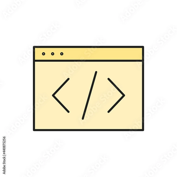 Fototapeta Programming concept online database computer technology icon, remote data storage, protect info outline flat vector illustration, isolated on white.