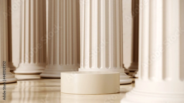 Fototapeta Abstract pedestal, blank platform for product display. Round podium for product presentation. 3d rendering