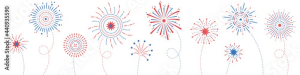 Obraz Fireworks Banner, stopka, Dzień Niepodległości, 4 lipca, Ilustracja wektorowa Celebration