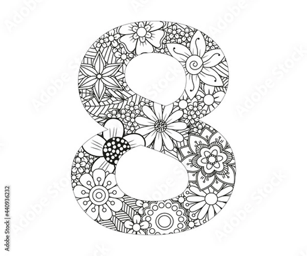 Obraz Adult coloring page with number 8. Ornamental font