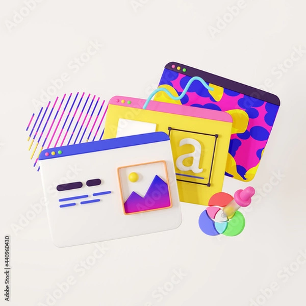 Obraz Web design development, design studio, creative process. 3d render