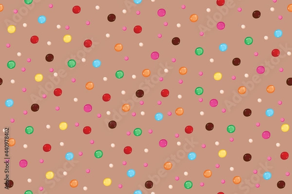Obraz Seamless pattern with pastry sprinkles and dragees on a beige background.