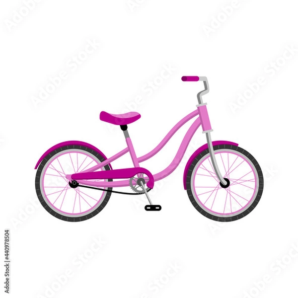 Obraz Pink bike. Bicycle, two-wheeled bicycle icon. Vector flat isolated object on a white background.