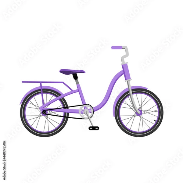 Obraz Lilac bicycle. Bicycle, two-wheeled bicycle icon. Vector flat isolated object on a white background.