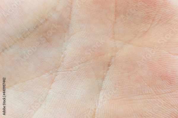 Fototapeta Human palm skin texture background. Macro photo, close up. Palmistry concept.