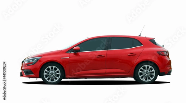 Fototapeta Red car on white background, side view
