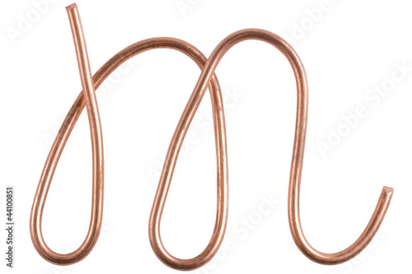 Fototapeta Copper metal wire in the form of letter M, modern US calligraphy