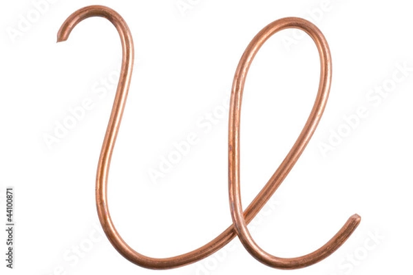Fototapeta Copper metal wire in the form of letter U, modern US calligraphy
