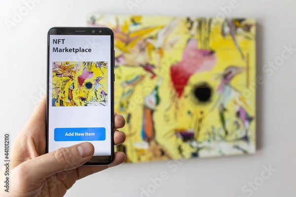 Fototapeta Creation of a digital art object. Create of a Non Fungible Token for sale on the NFT marketplace