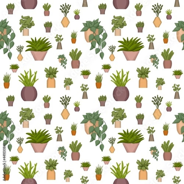 Obraz Seamless house plants pattern on white background