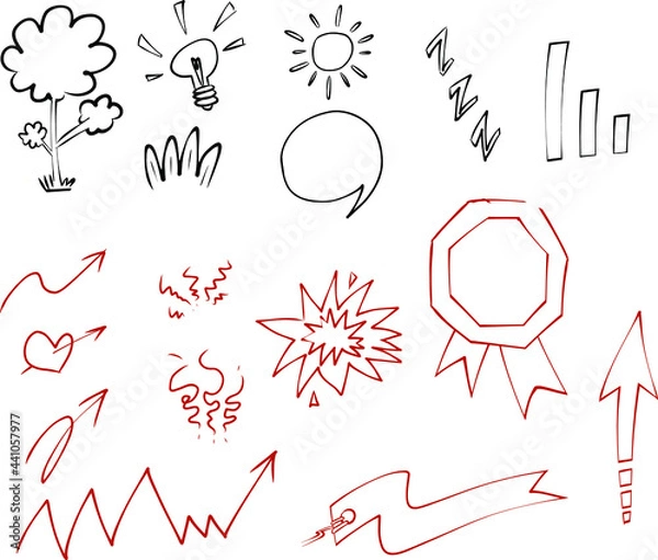Fototapeta 손 그림 낙서 일러스트 기호와 차트
