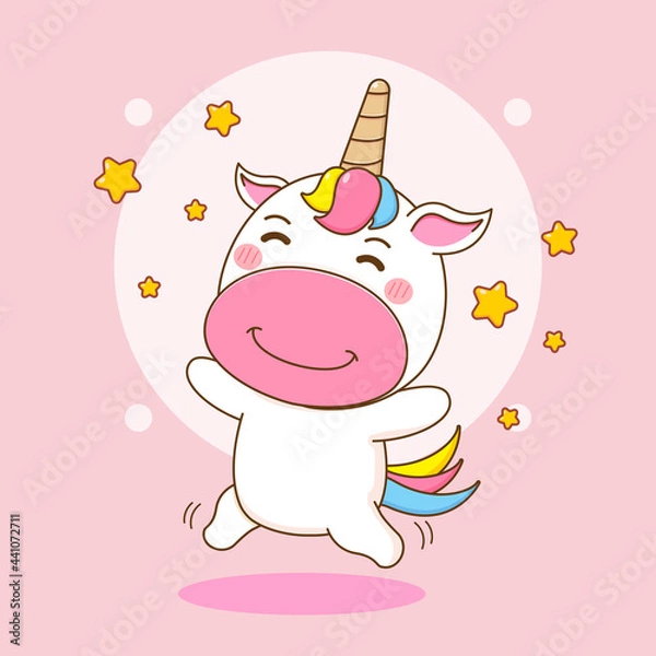 Fototapeta Cute unicorn character with stars around. Cartoon design illustration