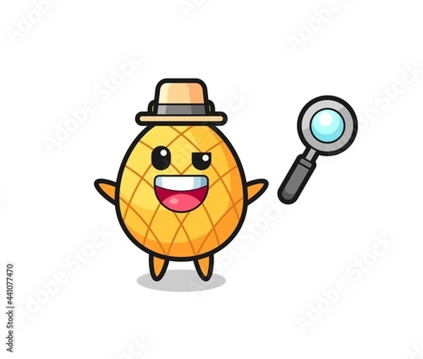 Fototapeta illustration of the pineapple mascot as a detective who manages to solve a case