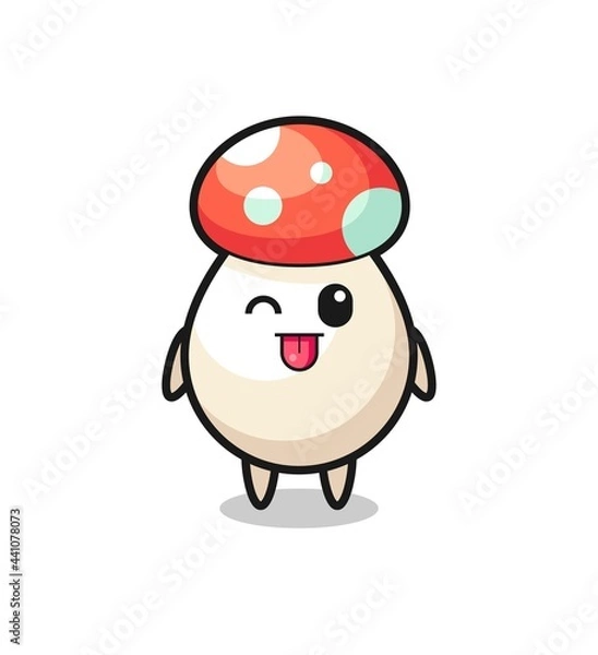 Fototapeta cute mushroom character in sweet expression while sticking out her tongue