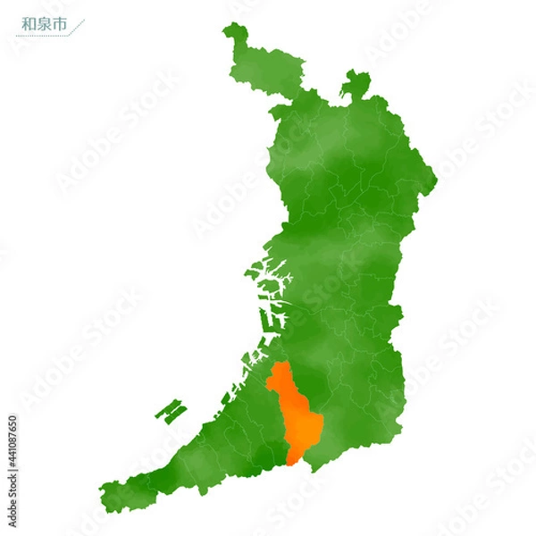 Obraz 水彩風の地図　大阪府　和泉市