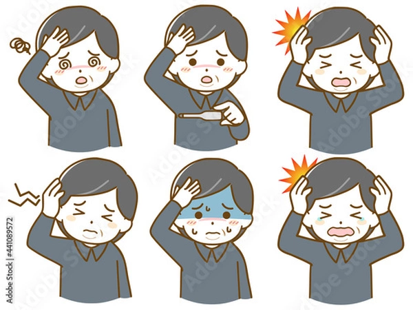 Obraz 頭痛がしている太った中年男性