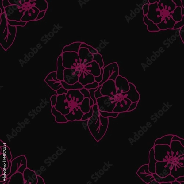 Fototapeta Seamless floral pattern. Hand drawn doodle outline. Floral and nature themes. Vector illustration. Ideal for your design for wallpapers, wrappers, textiles. Bright bouquet image.