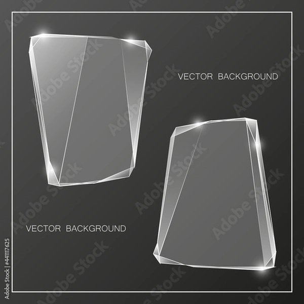 Obraz Glass trophy award banners. Vector abstract banner. Two transparent award label. Original ice shard form. Glacial shape. Vector freezing label tag. Signature debris strip. Title splinter glass banner