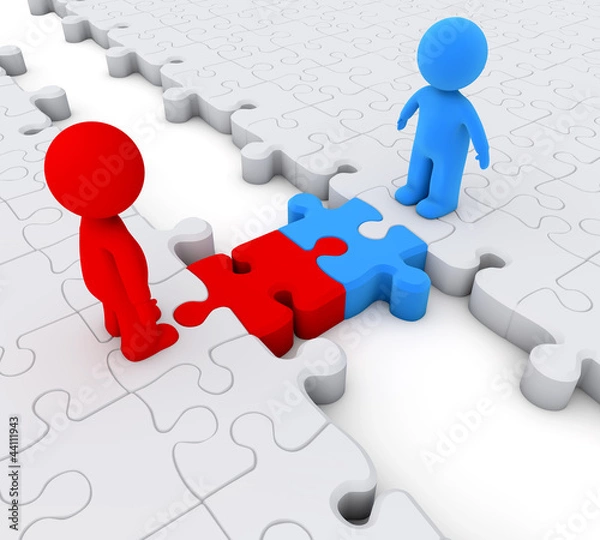 Obraz 3d small people puzzle bridge