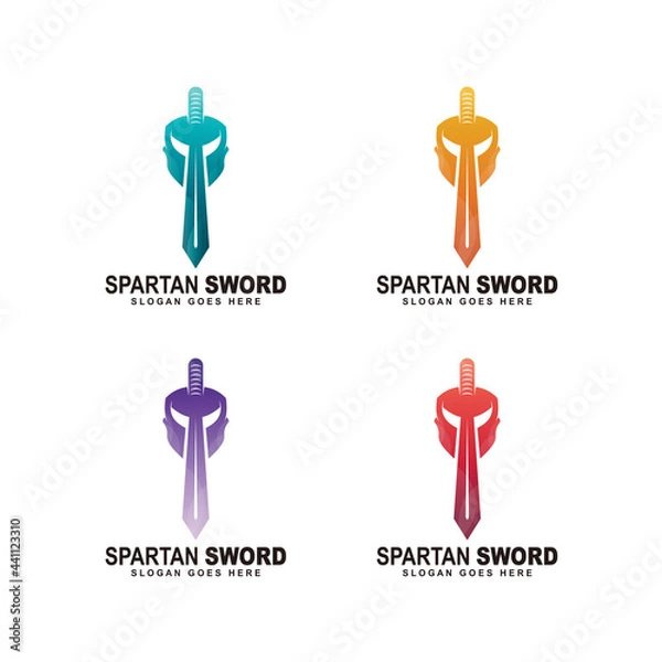 Obraz Spartan helmet and sword logo, vector template
