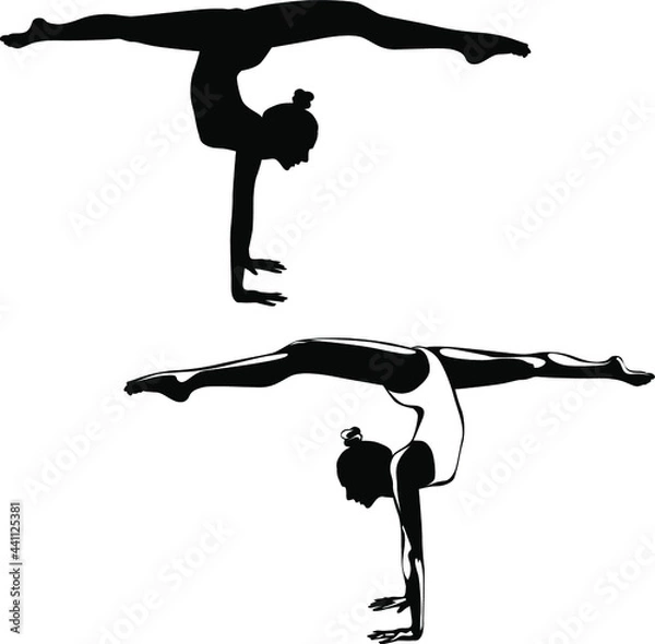 Fototapeta Black and white image of a gymnast performing an exercise vector illustration
