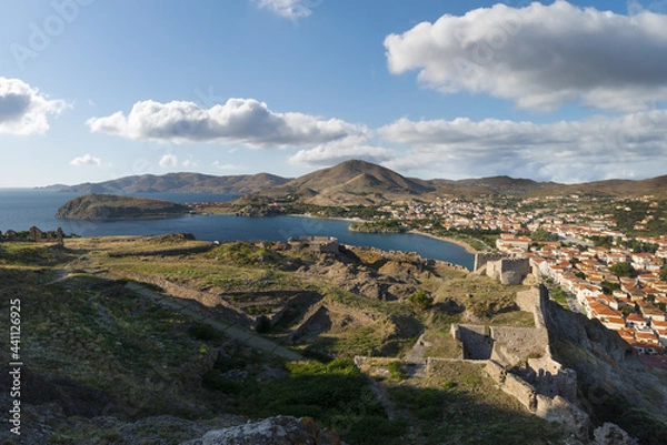 Fototapeta View of Myrina on the west coast of the Greek island of Lemnos in the North Aegean