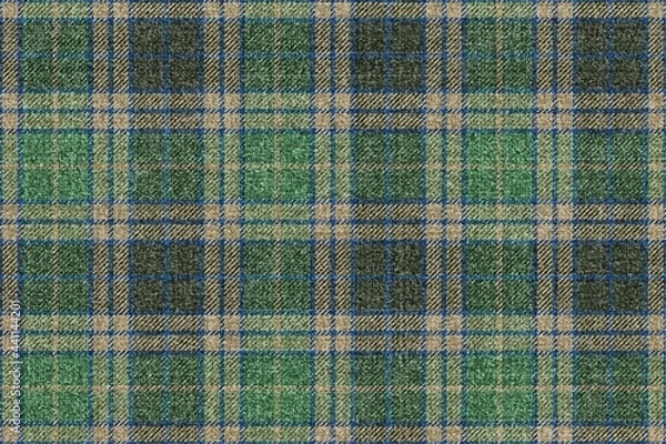 Obraz ragged grungy seamless checkered texture of classic coat tweed green gray beige fabric with blue stripes for gingham, plaid, tablecloths, shirts, tartan, clothes, dresses, bedding, blanket