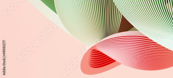 Obraz Minimal abstract background for branding and product presentation. green and pink subtle geometric on pink background. 3d rendering illustration. Clipping path of each element included.