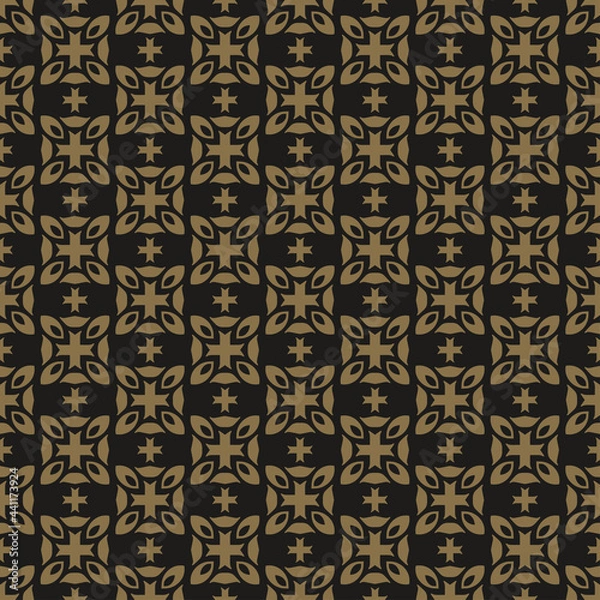 Fototapeta Background pattern with simple mosaic ornament on a black background, wallpaper. Seamless pattern, texture