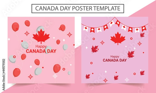 Obraz Canada Day, July 1, vector banner design template with flag of Canada on dark blue background.
