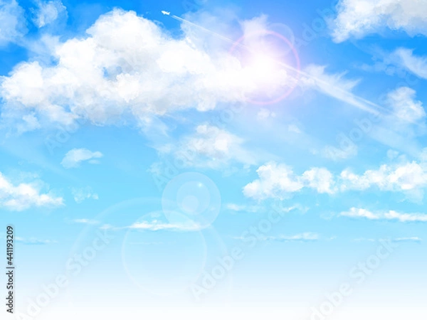 Obraz 夏の青空と雲と飛行機雲