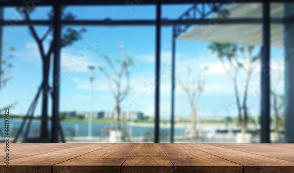 Obraz 3D rendering, wooden top table on isolate blurred and light background