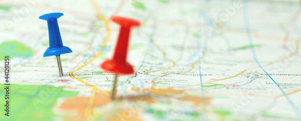 Obraz Travel pins on the map, banner world tourism background